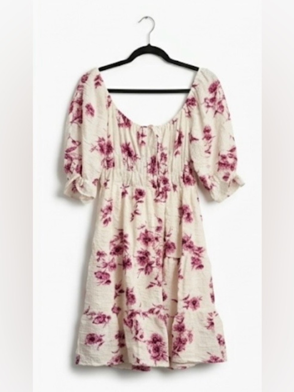 Women’s Cream Floral Puff-Sleeve Dress - Pink Print